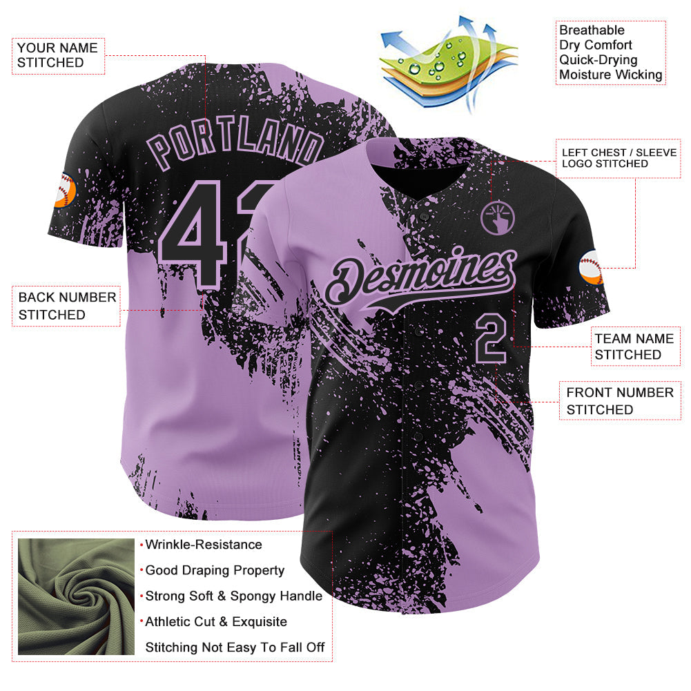 Custom Black-Light Purple Abstract Brush Stroke Authentic Baseball Jersey