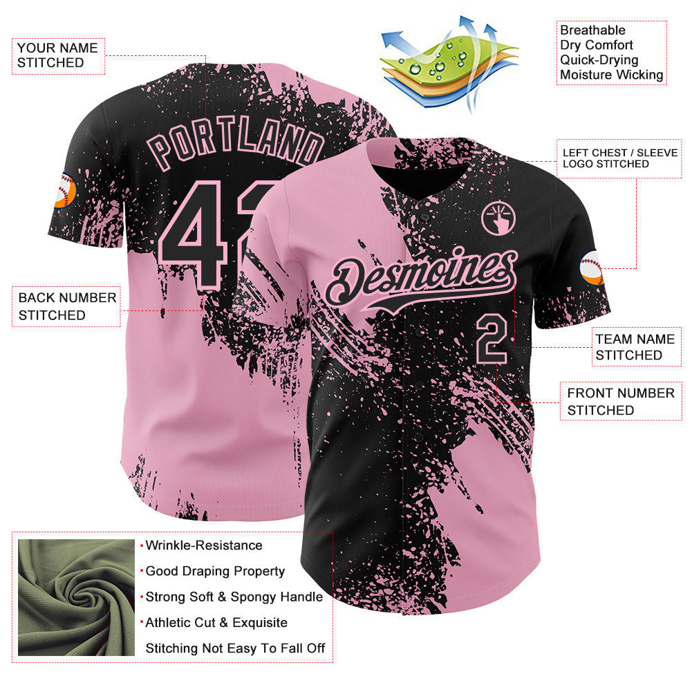Custom Black-Light Pink Abstract Brush Stroke Authentic Baseball Jersey