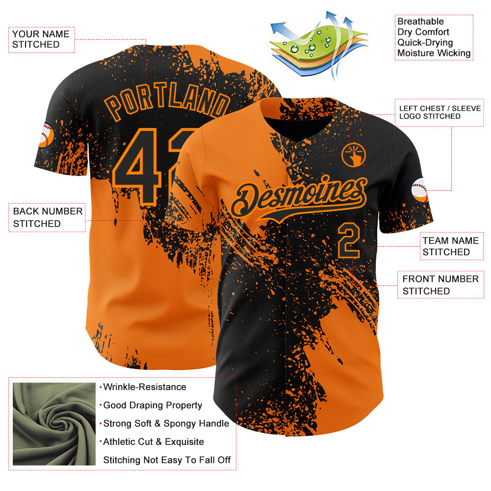 Custom Black-Bay Orange Abstract Brush Stroke Authentic Baseball Jersey