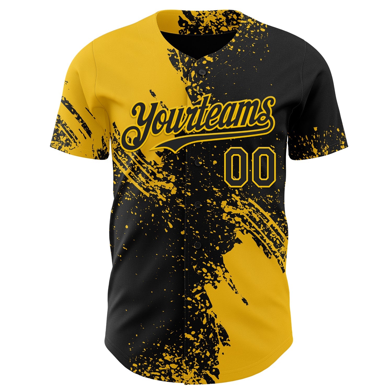 Custom Black-Yellow Abstract Brush Stroke Authentic Baseball Jersey