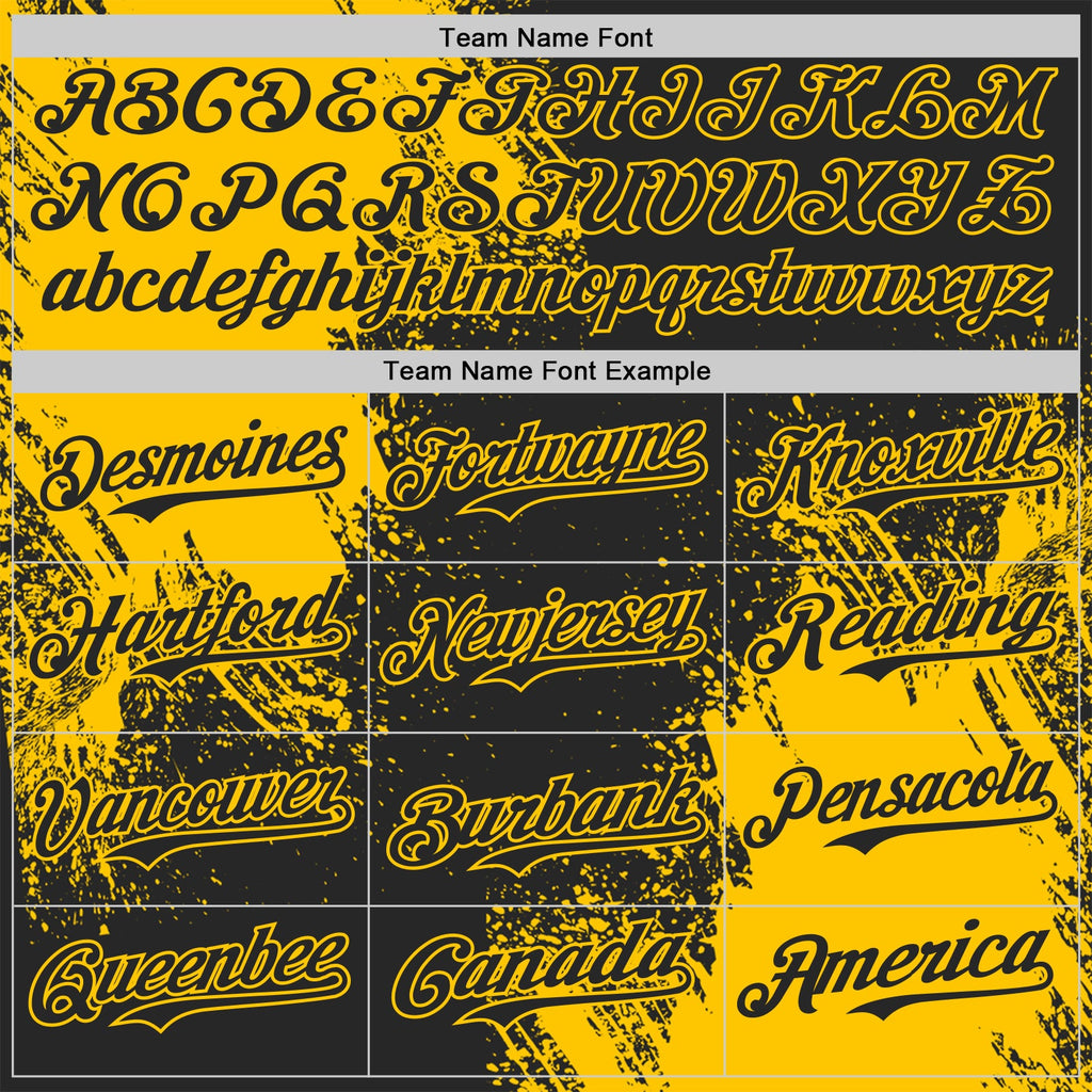 Custom Black-Yellow Abstract Brush Stroke Authentic Baseball Jersey