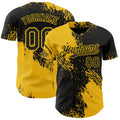 Custom Black-Yellow Abstract Brush Stroke Authentic Baseball Jersey