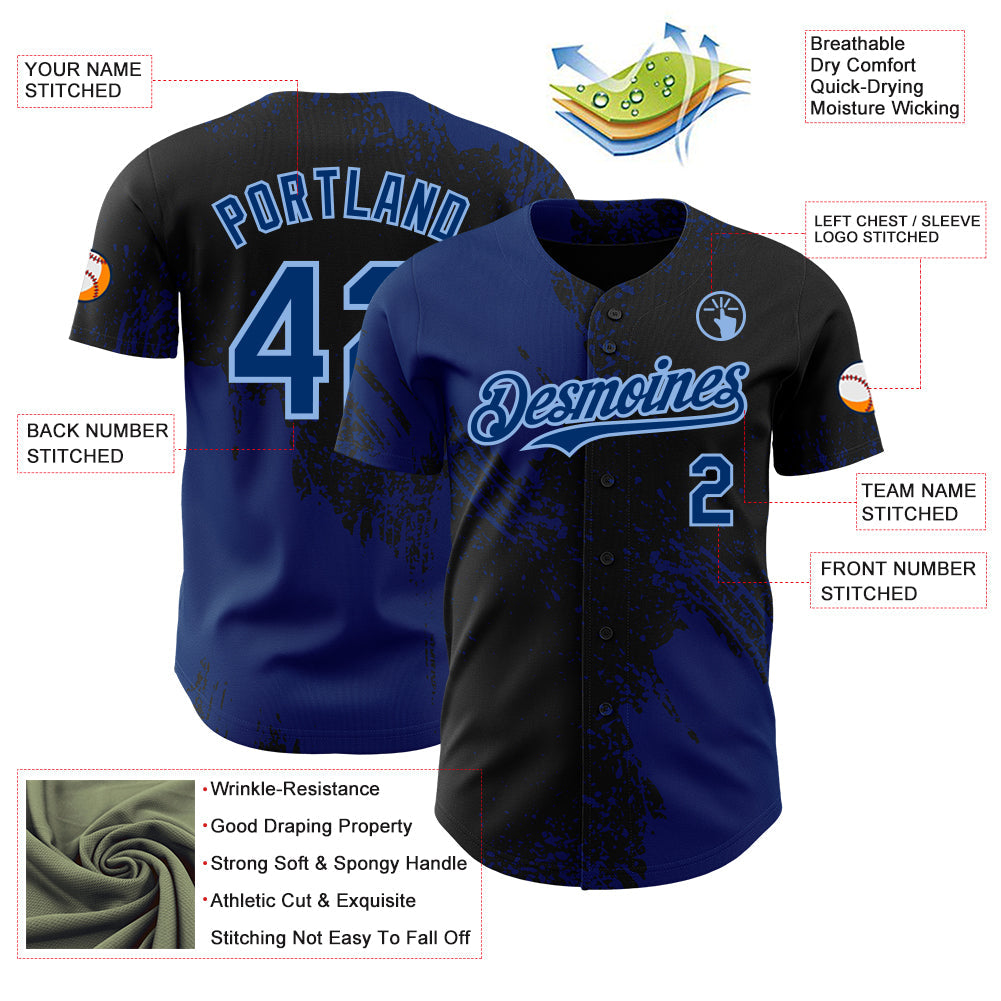 Custom Black US Navy Blue-Light Blue Abstract Brush Stroke Authentic Baseball Jersey