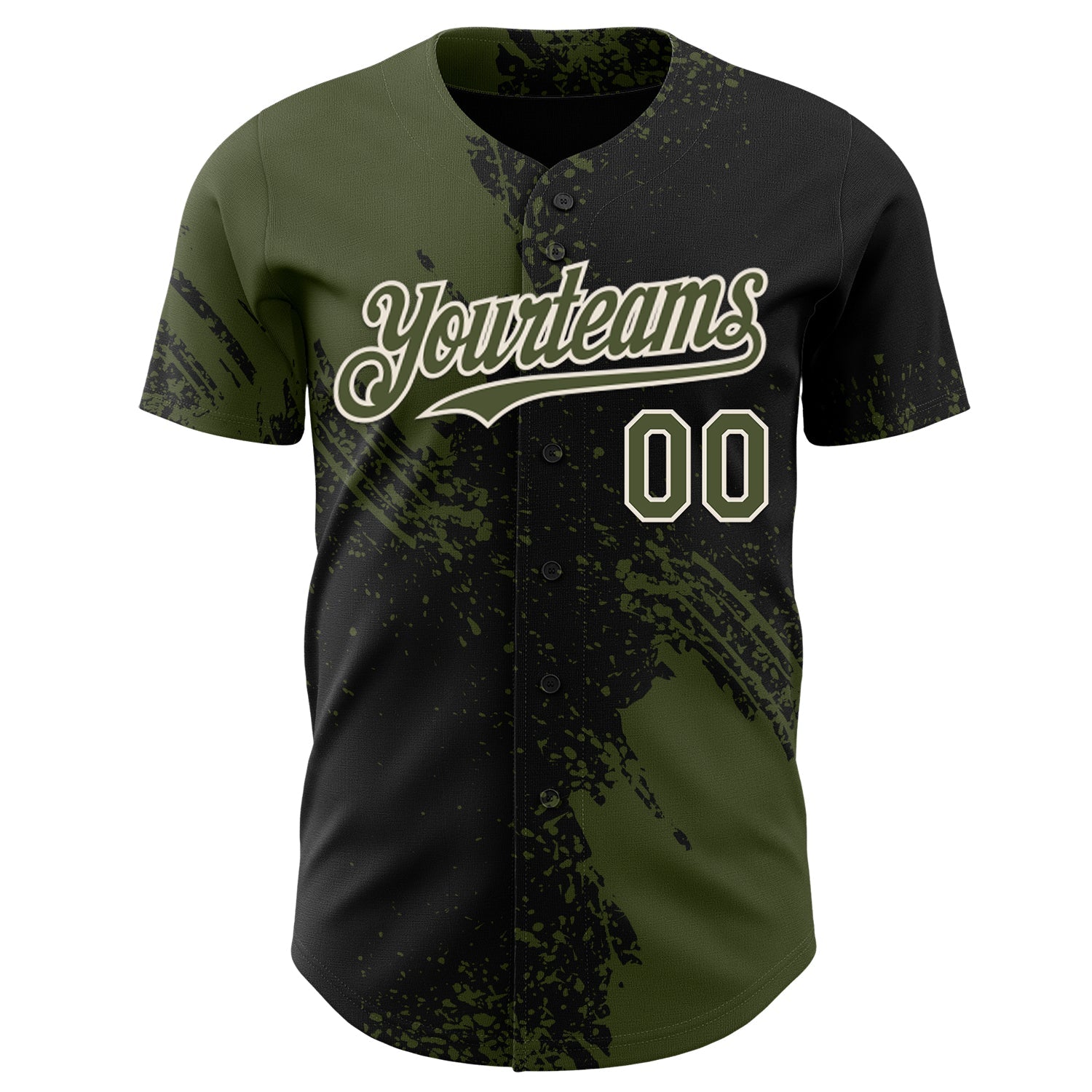 Custom Black Olive-Cream Abstract Brush Stroke Authentic Baseball Jersey