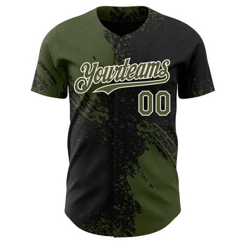 Custom Black Olive-Cream Abstract Brush Stroke Authentic Baseball Jersey