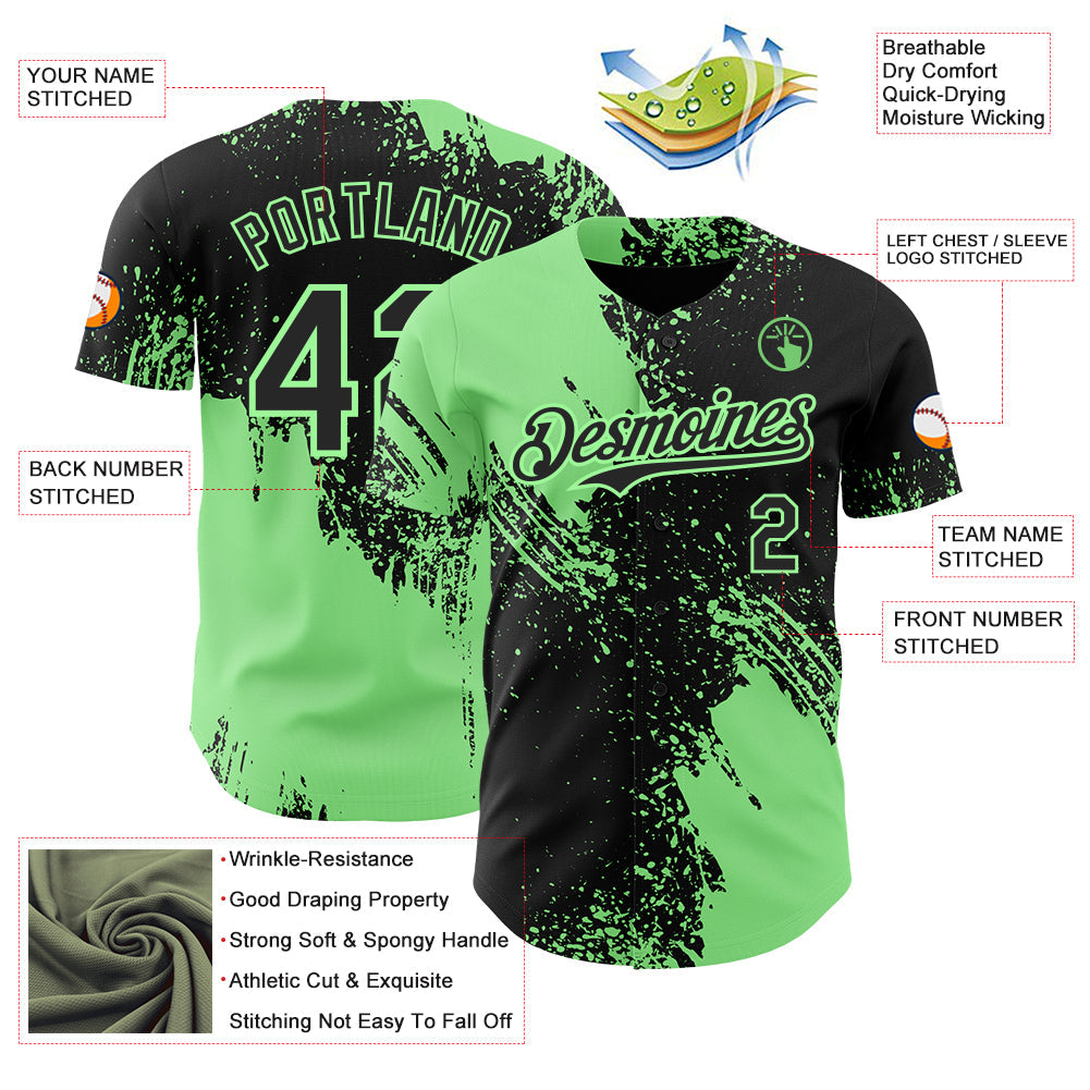 Custom Black-Pea Green Abstract Brush Stroke Authentic Baseball Jersey