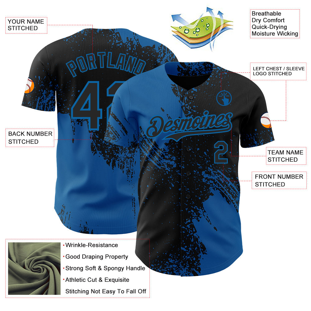 Custom Black-Blue Abstract Brush Stroke Authentic Baseball Jersey