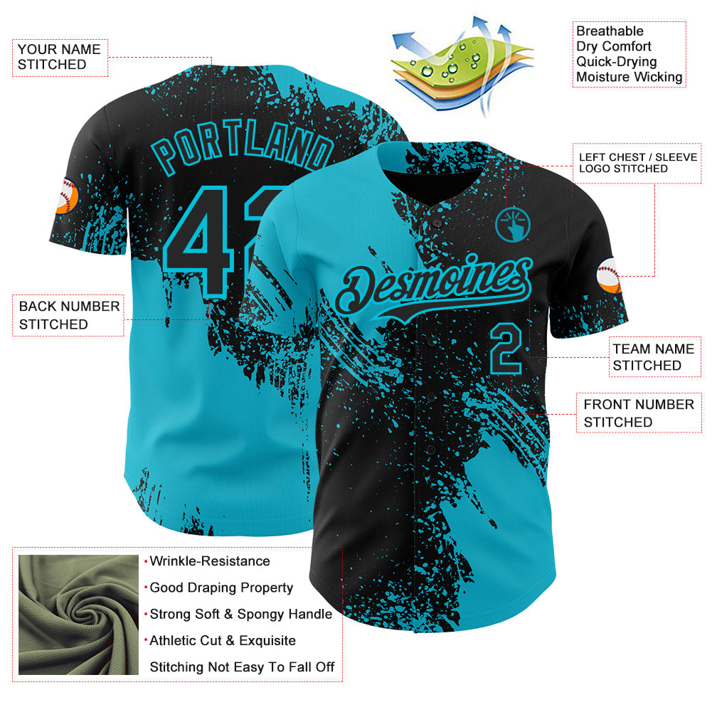 Custom Black-Lakes Blue Abstract Brush Stroke Authentic Baseball Jersey