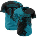 Custom Black-Teal Abstract Brush Stroke Authentic Baseball Jersey