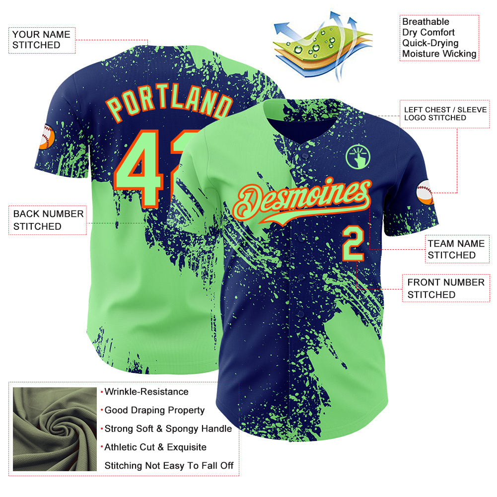 Custom Royal Pea Green-Orange Abstract Brush Stroke Authentic Baseball Jersey