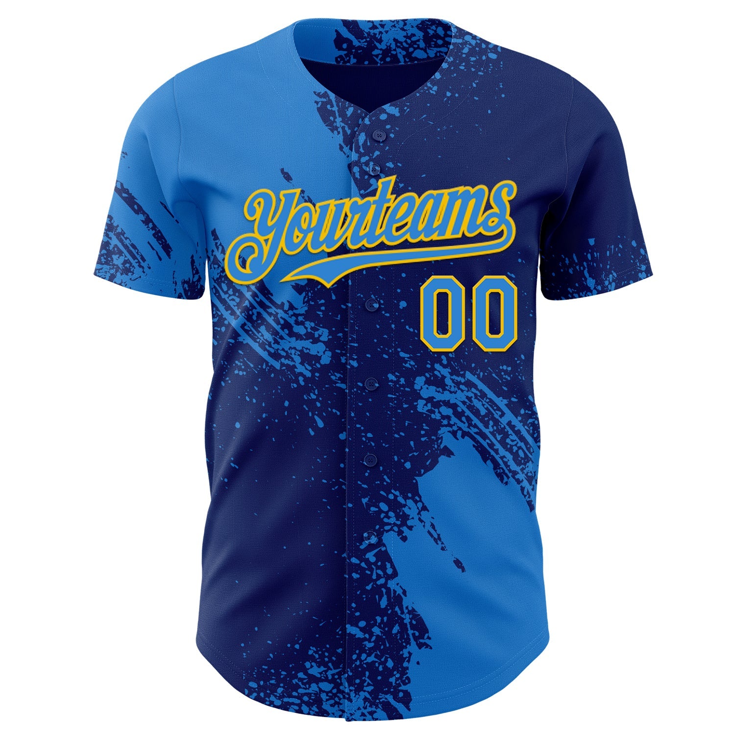Custom Royal Electric Blue-Yellow Abstract Brush Stroke Authentic Baseball Jersey