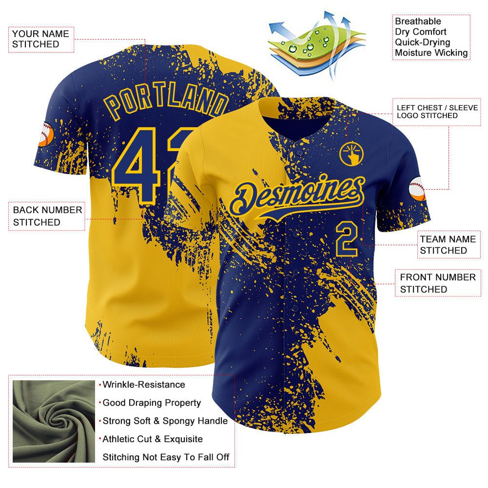 Custom Royal-Yellow Abstract Brush Stroke Authentic Baseball Jersey
