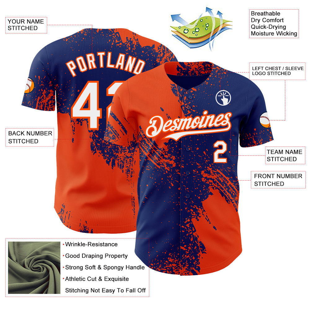 Custom Royal White-Orange Abstract Brush Stroke Authentic Baseball Jersey
