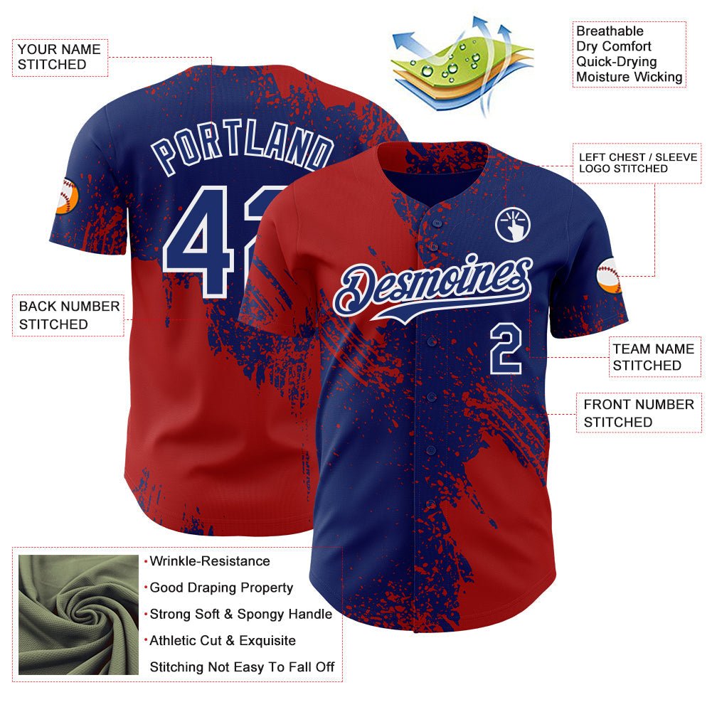 Custom Royal Red-White Abstract Brush Stroke Authentic Baseball Jersey