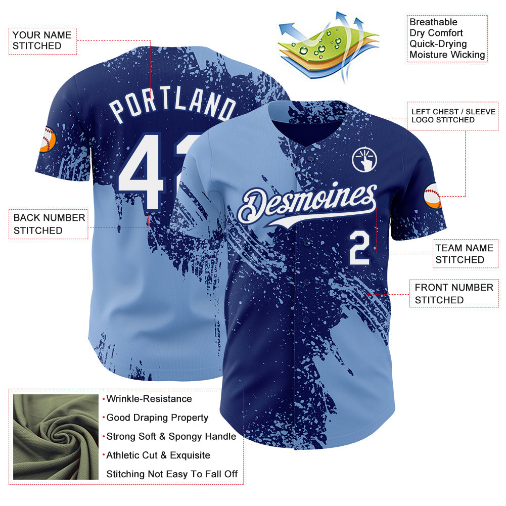 Custom Royal White-Light Blue Abstract Brush Stroke Authentic Baseball Jersey