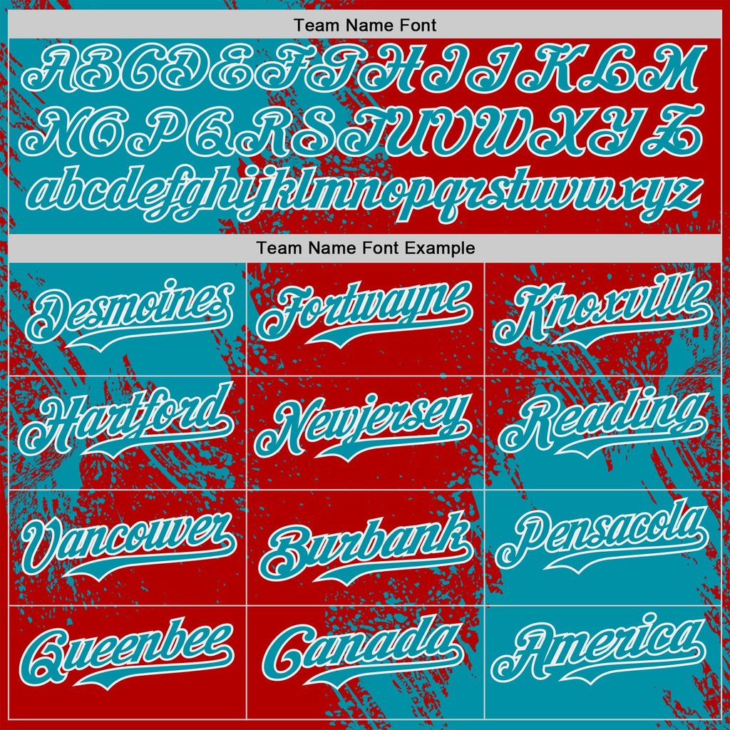 Custom Red Teal-White Abstract Brush Stroke Authentic Baseball Jersey