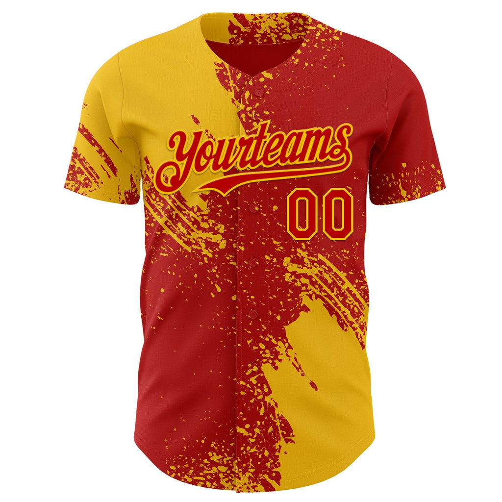 Custom Red-Yellow Abstract Brush Stroke Authentic Baseball Jersey
