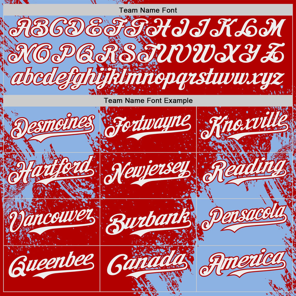 Custom Red White-Light Blue Abstract Brush Stroke Authentic Baseball Jersey