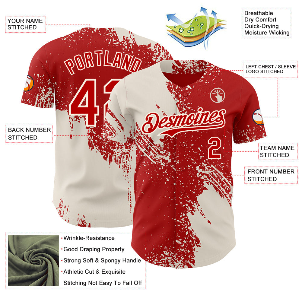 Custom Red-Cream Abstract Brush Stroke Authentic Baseball Jersey