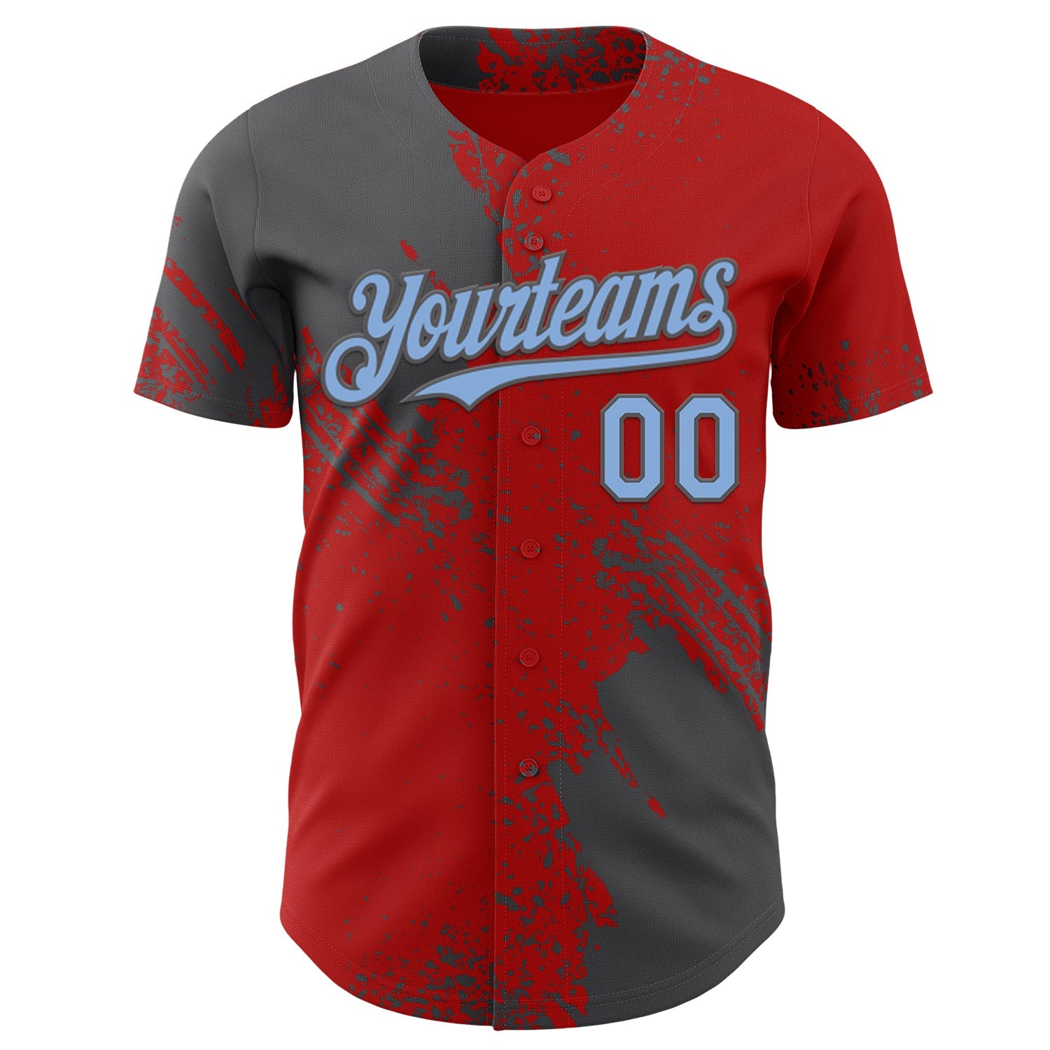 Custom Red Light Blue-Steel Gray Abstract Brush Stroke Authentic Baseball Jersey