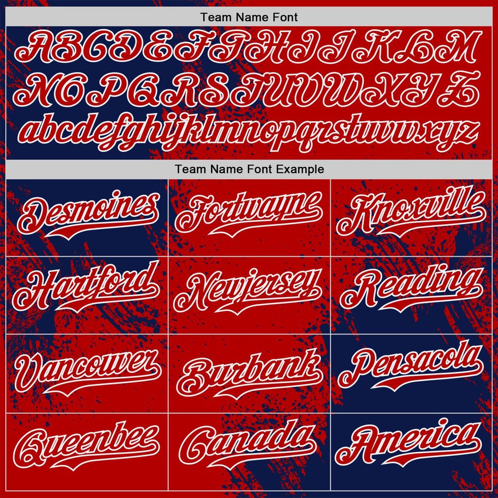 Custom Red Navy-White Abstract Brush Stroke Authentic Baseball Jersey