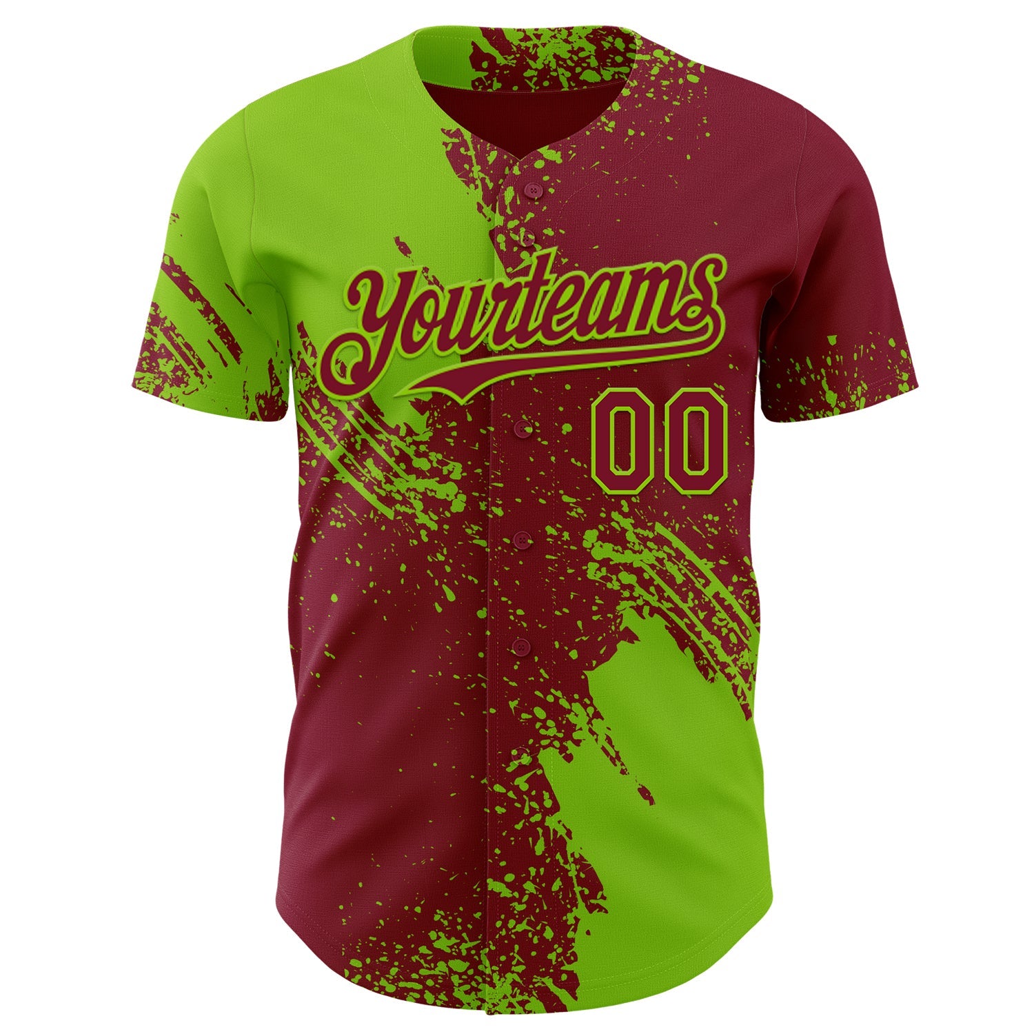 Custom Crimson-Neon Green Abstract Brush Stroke Authentic Baseball Jersey