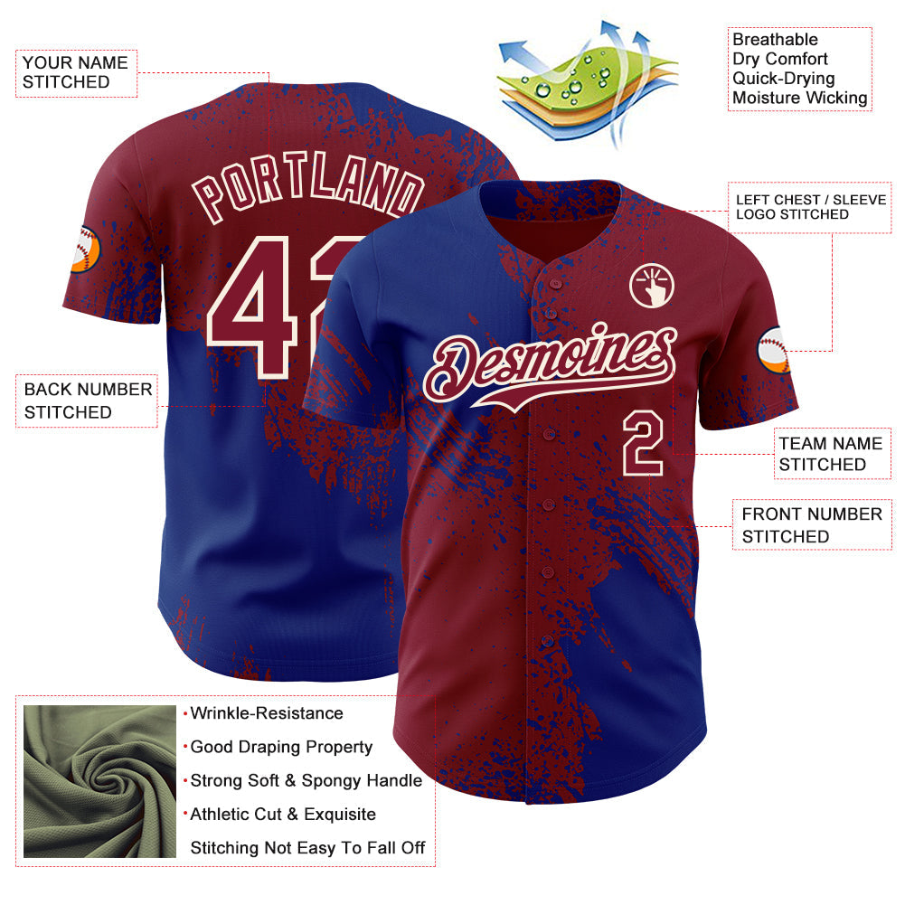 Custom Crimson Royal-Cream Abstract Brush Stroke Authentic Baseball Jersey