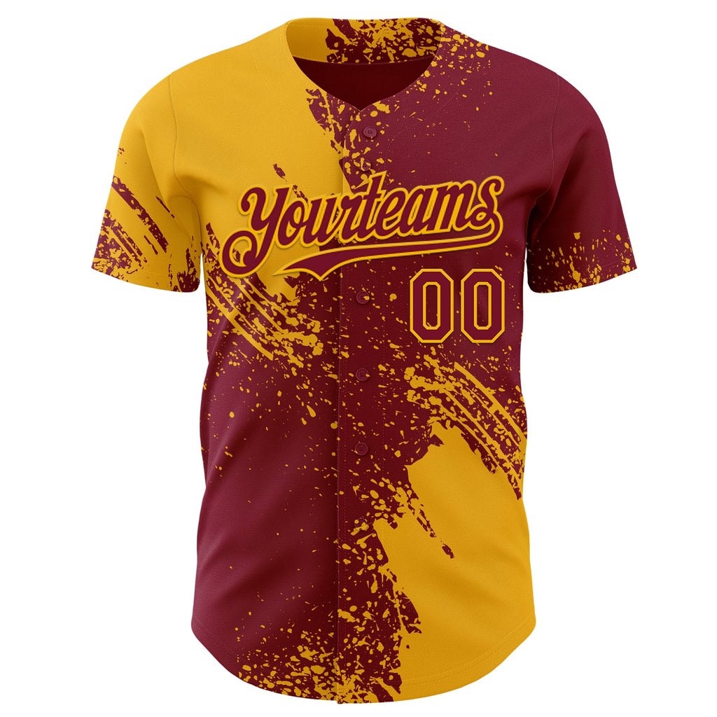 Custom Crimson-Gold Abstract Brush Stroke Authentic Baseball Jersey