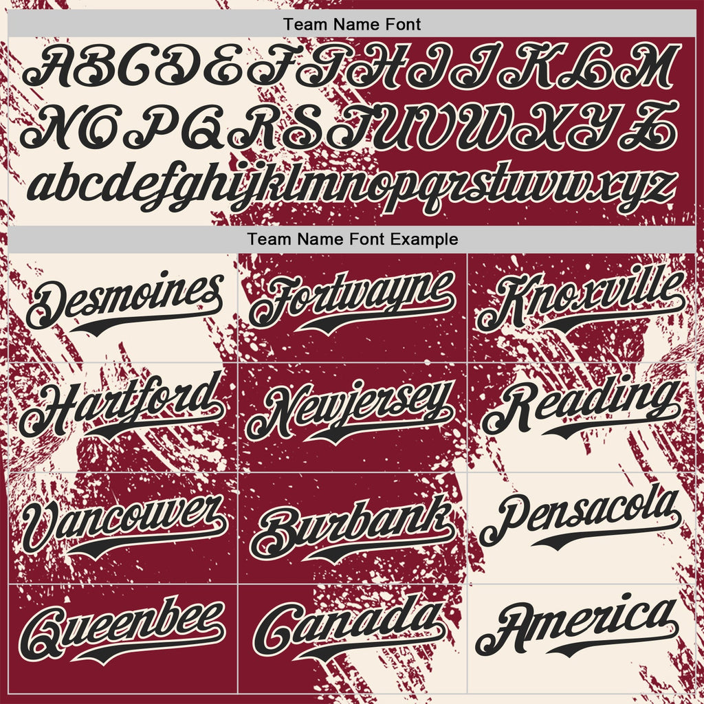 Custom Crimson Black-Cream Abstract Brush Stroke Authentic Baseball Jersey