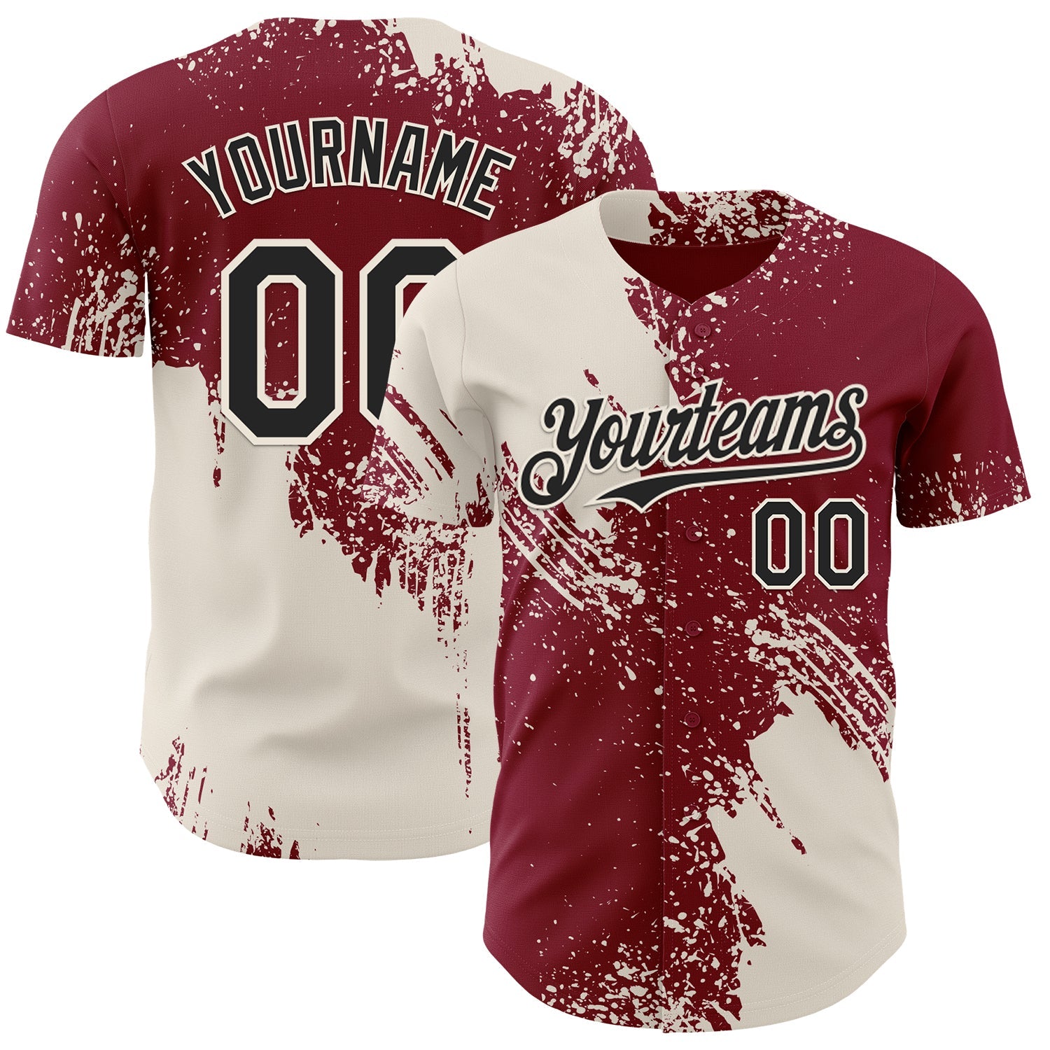 Custom Crimson Black-Cream Abstract Brush Stroke Authentic Baseball Jersey