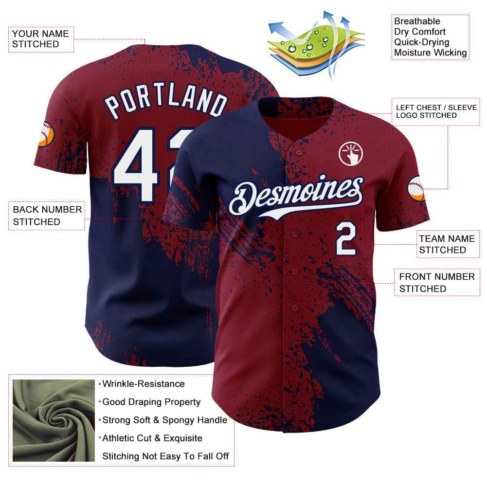 Custom Crimson White-Navy Abstract Brush Stroke Authentic Baseball Jersey