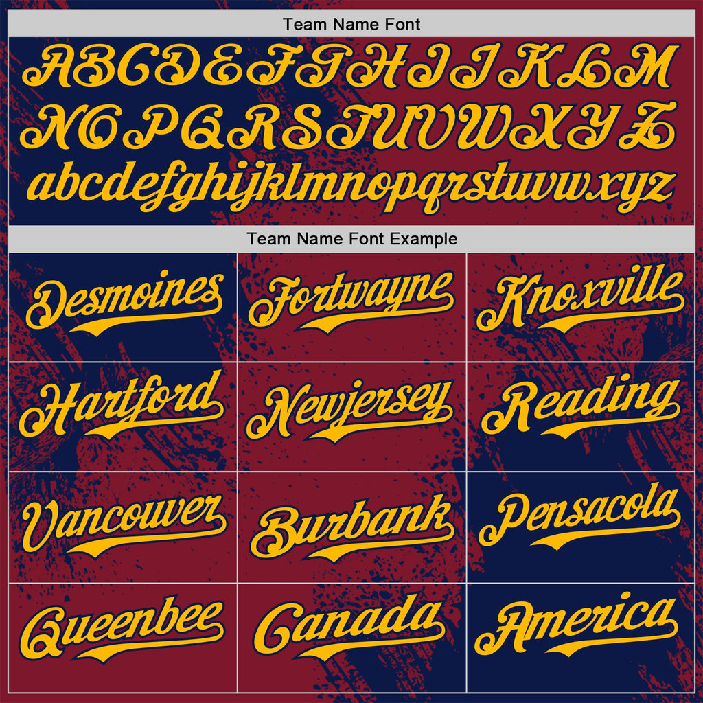 Custom Crimson Gold-Navy Abstract Brush Stroke Authentic Baseball Jersey
