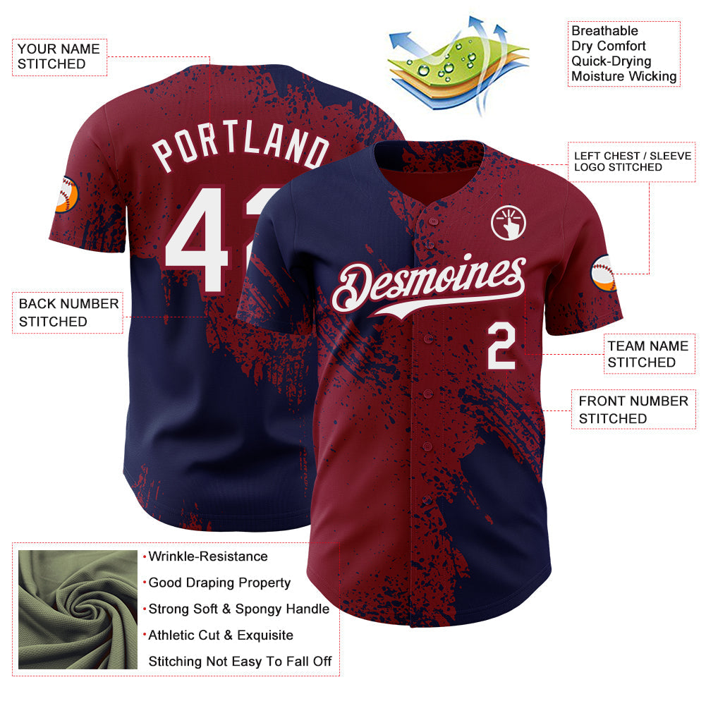 Custom Crimson White-Navy Abstract Brush Stroke Authentic Baseball Jersey