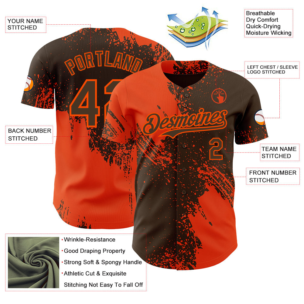 Custom Brown-Orange Abstract Brush Stroke Authentic Baseball Jersey