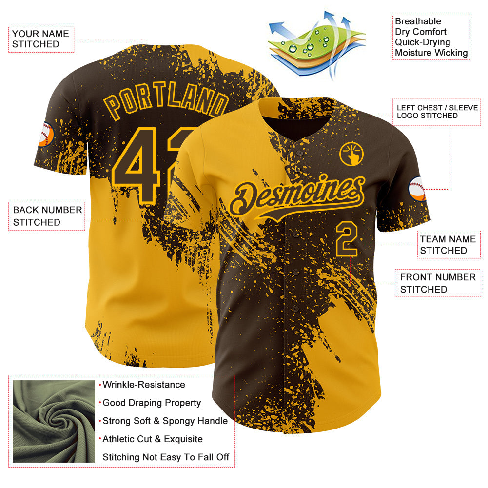 Custom Brown-Gold Abstract Brush Stroke Authentic Baseball Jersey