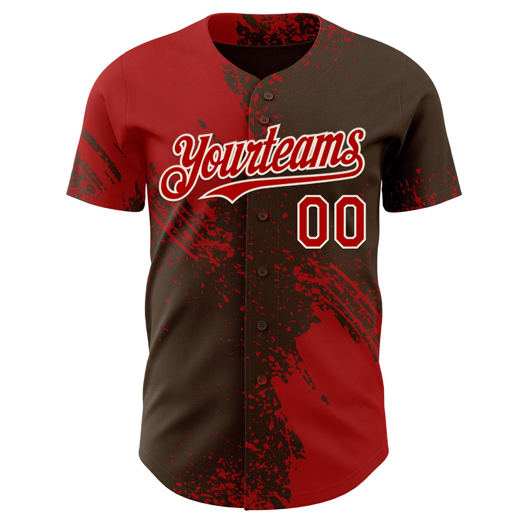 Custom Brown Red-Cream Abstract Brush Stroke Authentic Baseball Jersey