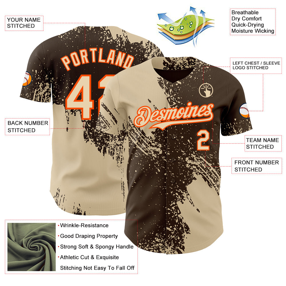 Custom Brown City Cream-Orange Abstract Brush Stroke Authentic Baseball Jersey