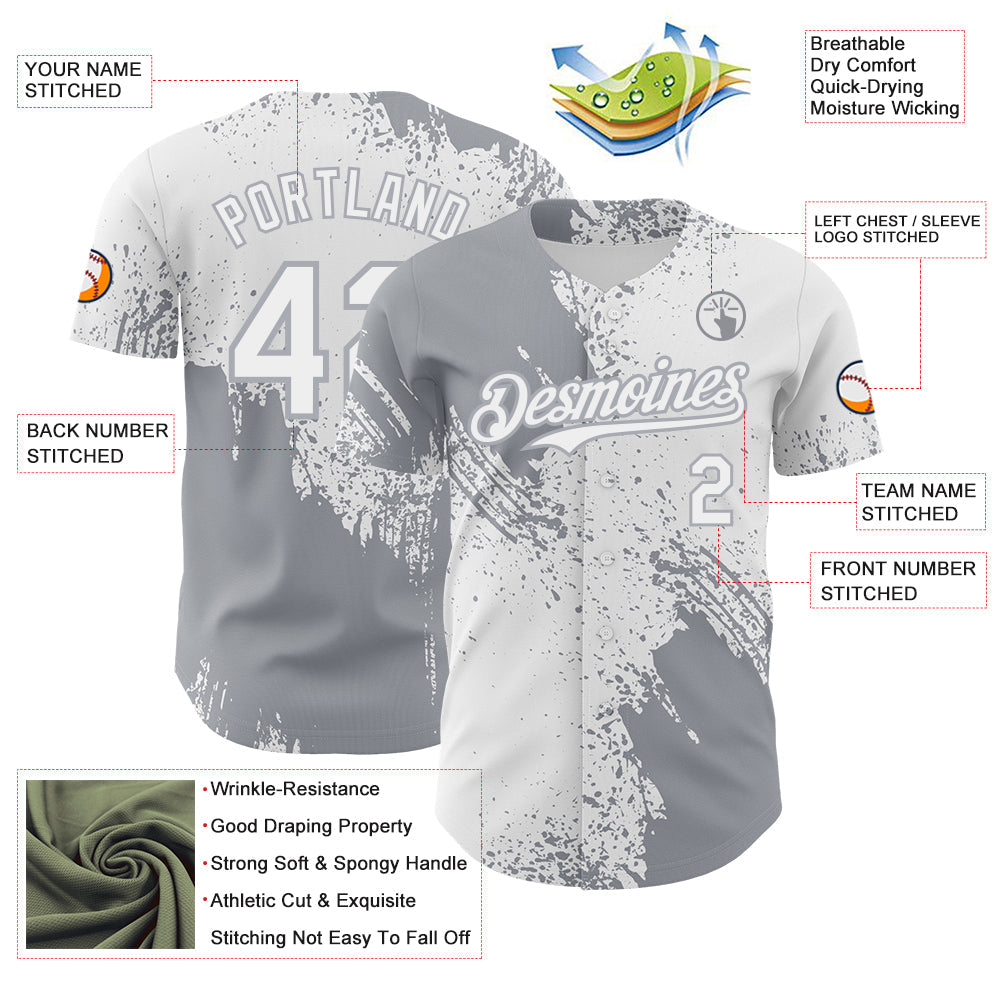 Custom White-Gray Abstract Brush Stroke Authentic Baseball Jersey