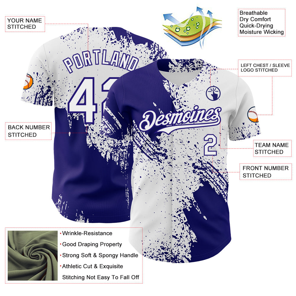 Custom White-Dark Purple Abstract Brush Stroke Authentic Baseball Jersey
