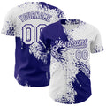 Custom White-Dark Purple Abstract Brush Stroke Authentic Baseball Jersey