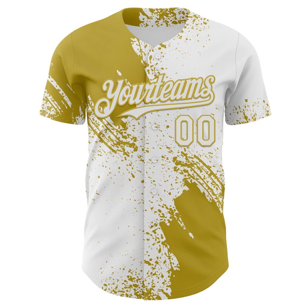 Custom White-Old Gold Abstract Brush Stroke Authentic Baseball Jersey
