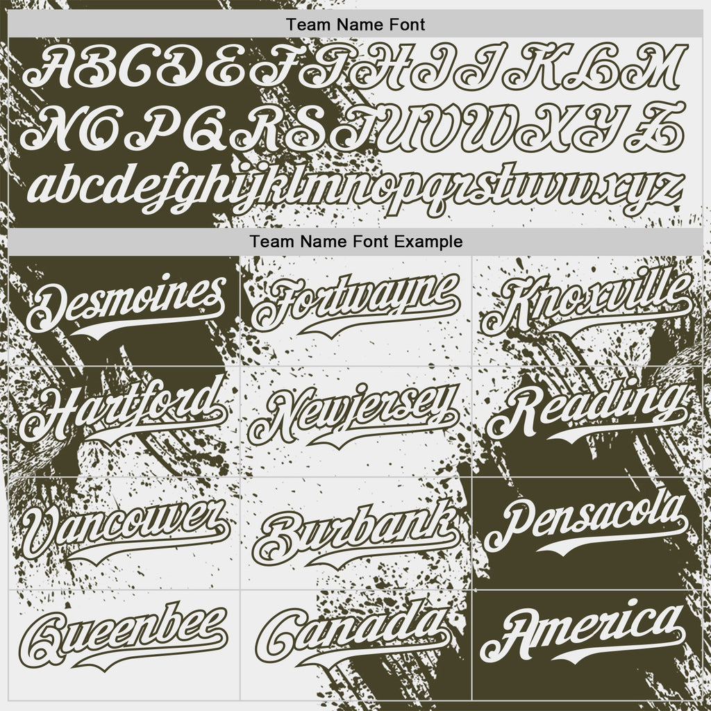 Custom White-Olive Abstract Brush Stroke Authentic Baseball Jersey