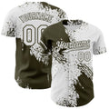 Custom White-Olive Abstract Brush Stroke Authentic Baseball Jersey