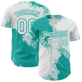 Custom White-Aqua Abstract Brush Stroke Authentic Baseball Jersey