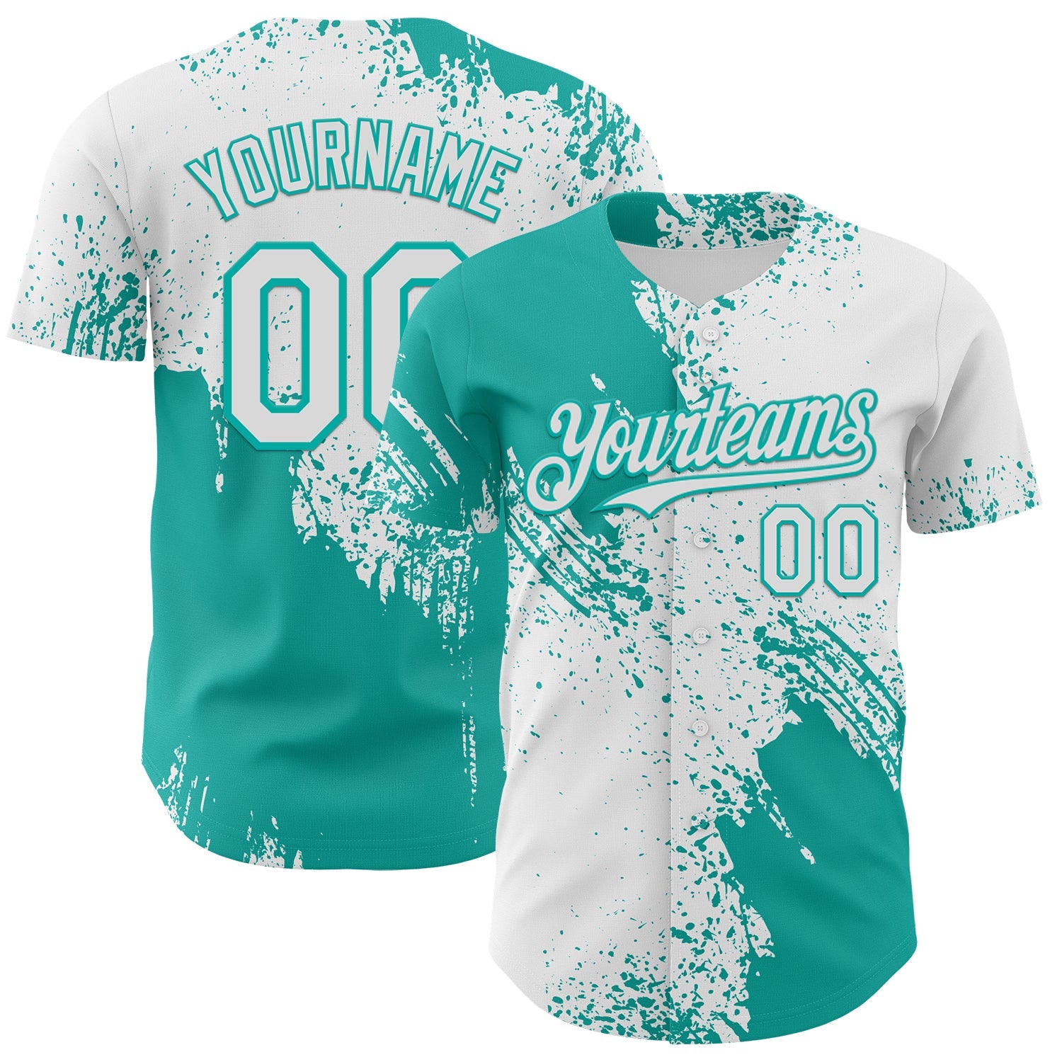 Custom White-Aqua Abstract Brush Stroke Authentic Baseball Jersey