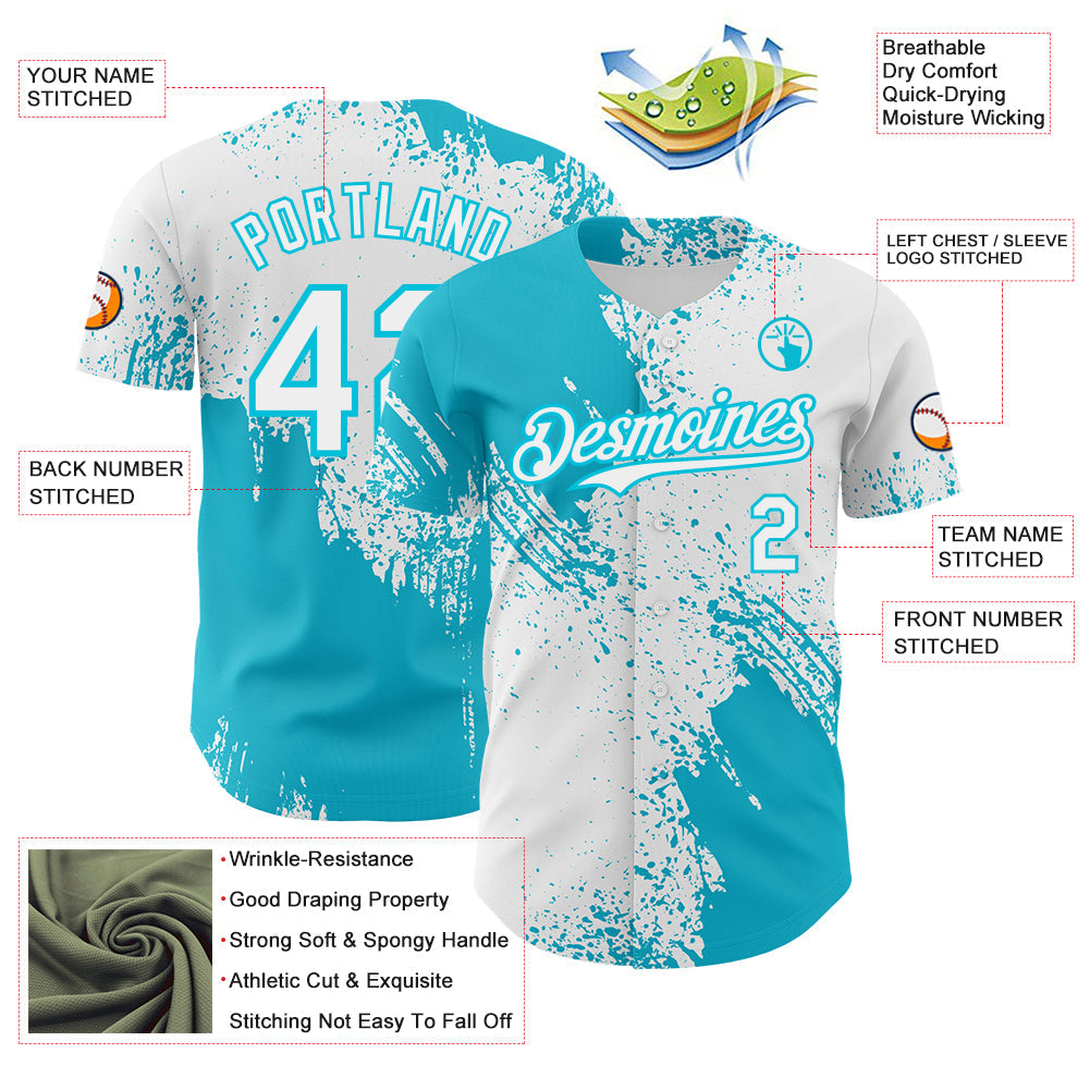 Custom White-Lakes Blue Abstract Brush Stroke Authentic Baseball Jersey