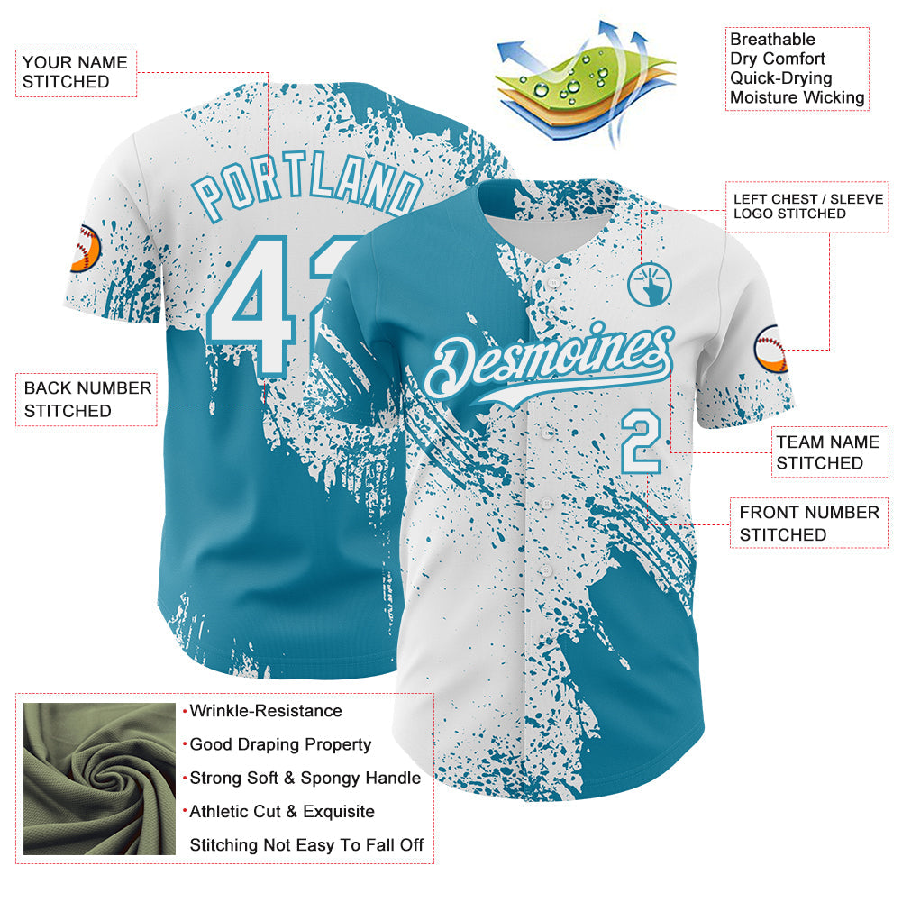 Custom White-Panther Blue Abstract Brush Stroke Authentic Baseball Jersey