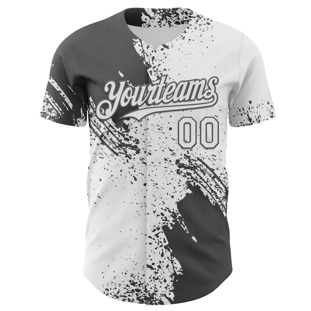 Custom White-Steel Gray Abstract Brush Stroke Authentic Baseball Jersey
