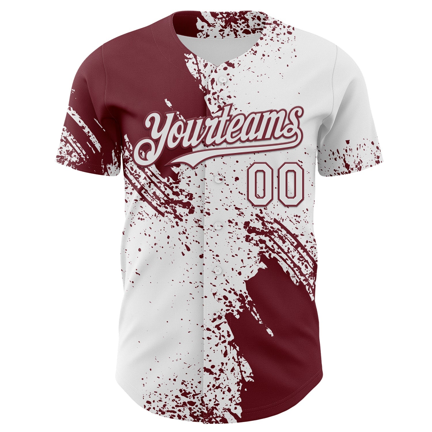 Custom White-Burgundy Abstract Brush Stroke Authentic Baseball Jersey