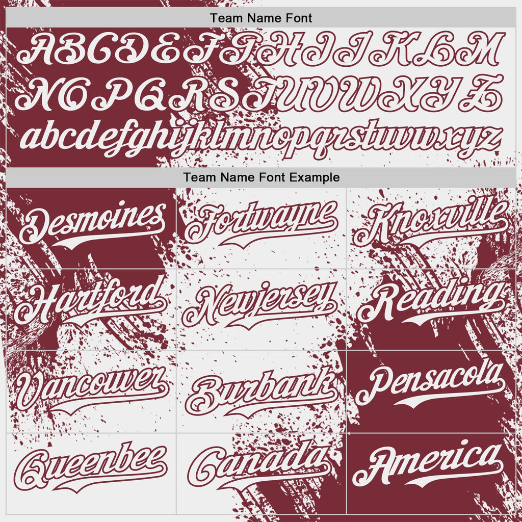 Custom White-Burgundy Abstract Brush Stroke Authentic Baseball Jersey